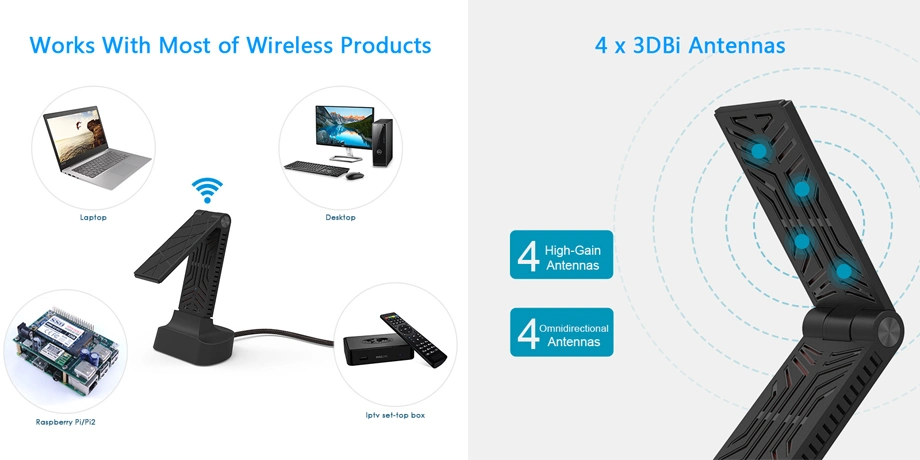 AC1900 Dual Band Extension USB Hub USB 3.0 Wireless WiFi Dongle Wi-Fi Adapter